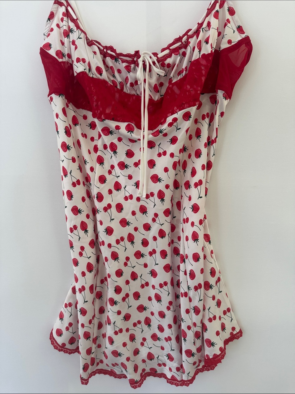 VS PINK by Frankie's Bikinis Slip Dress Red Strawberry Print & Lace Trim - Picture 7 of 7